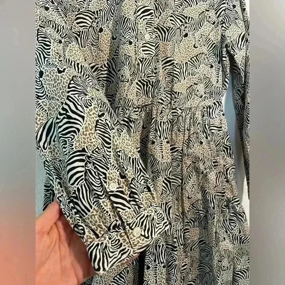 J CREW Zebra Mixed Animal Print Long Sleeve Fit to Flare Mini Dress Size XS - Picture 7 of 9